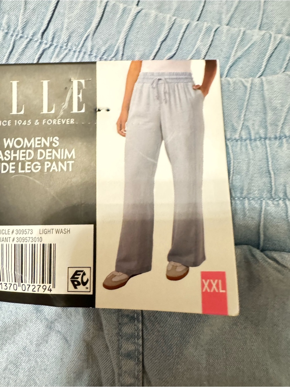 ELLE Light Wash Wide Leg Women's Denim Pant - Light Blue XXL